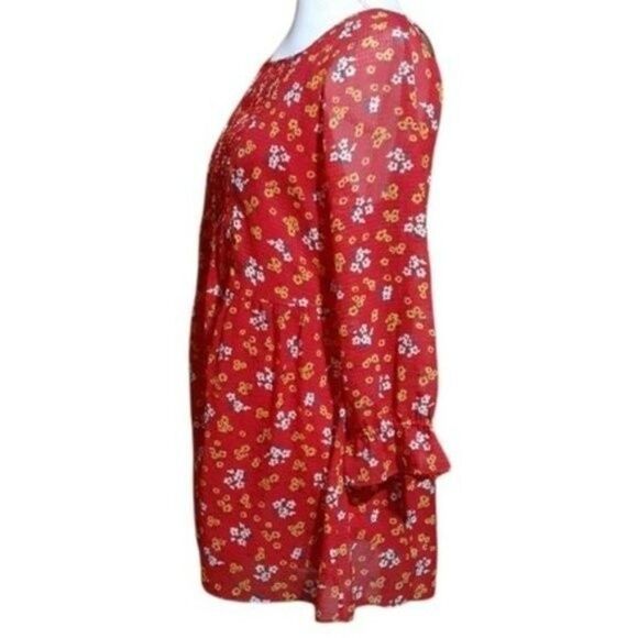 Free People Women's Size 2 Doll Pants Mini Dress Red Floral Tunic - Picture 5 of 7
